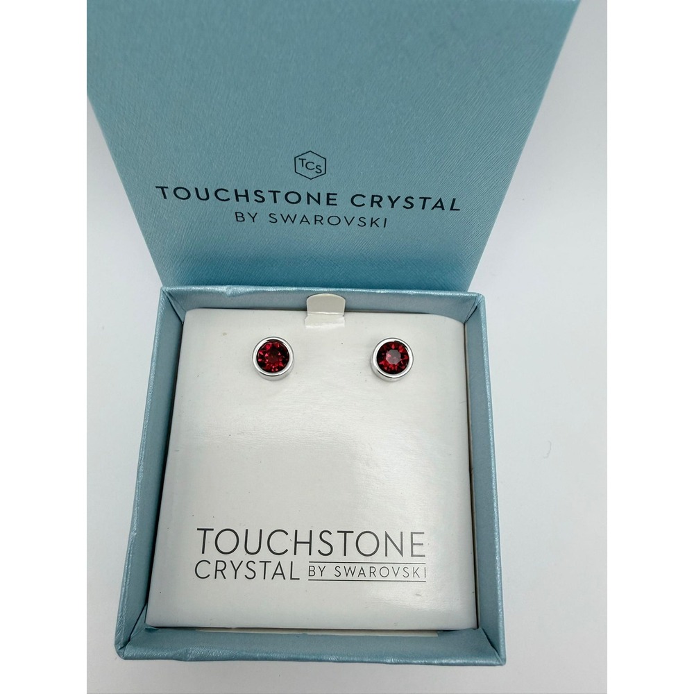 Touchstone Crystal by Swarovski Siam Red Garnet Ice Crystal Stud‎ Earrings